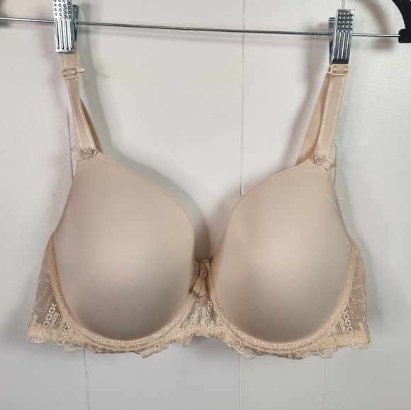 Fit Fully Yours Elise Moulded T-Shirt Underwire Bra Black Lace Beige Size 36DD - Picture 2 of 8